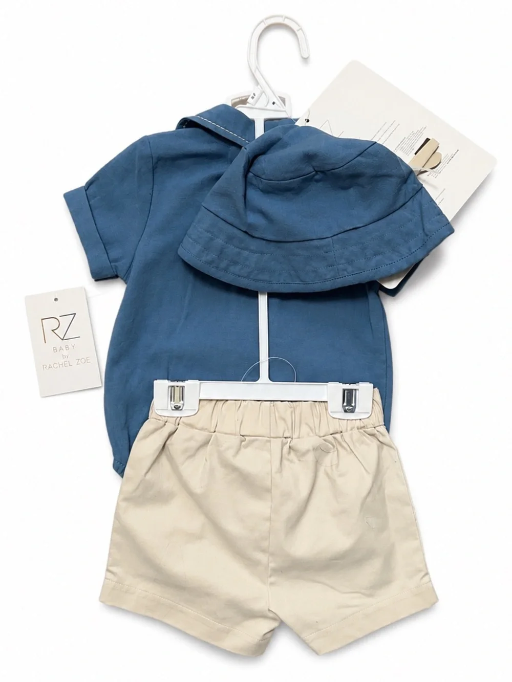 NEW - Rachel Zoe Baby Boy 4-Piece Outfit Set 3/6M Romper Shorts Hat Sunglasses